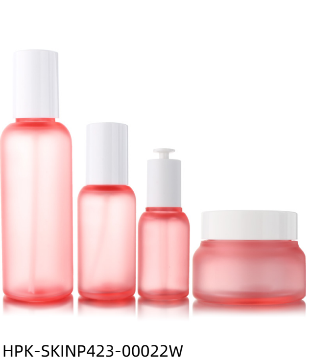 Frosted Pink Plastic Lotion Bottle & Pipette Dropper Bottle & Cream Jar